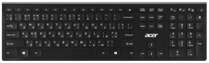 Клавіатура Acer OKR020, 109key, WL, EN/UKR/RU, чорний