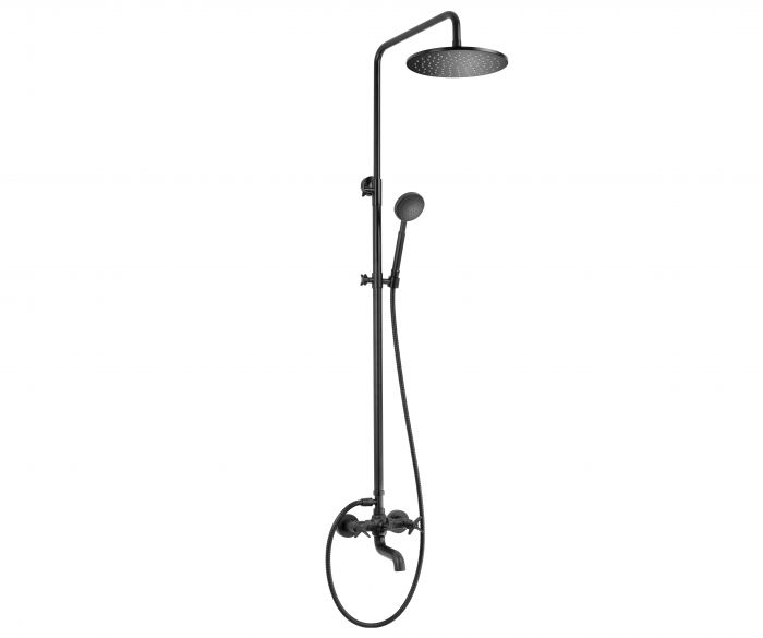 Душова система Deante Temisto зі змішувачем для ванни, душ - верхній душ, лійка, кріпл. - на стійці, чорний