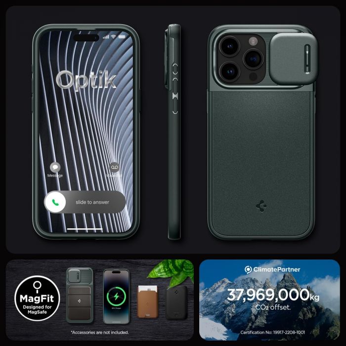 Чохол Spigen для Apple iPhone 15 Pro Optik Armor MagFit, Abyss Green