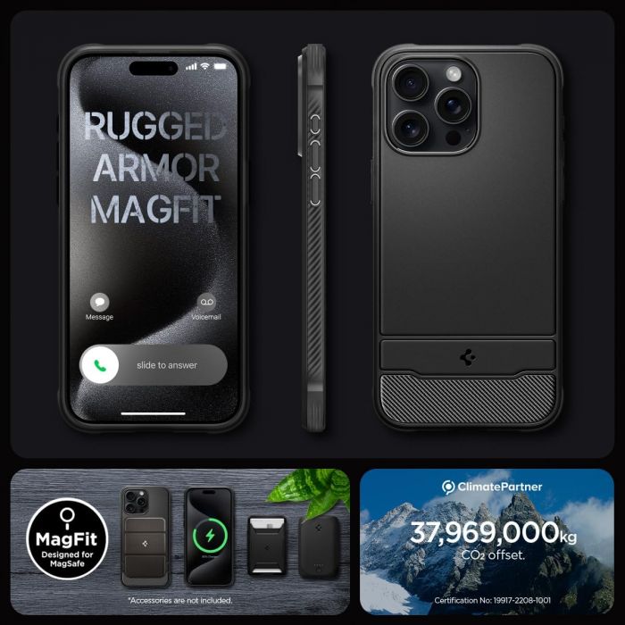 Чохол Spigen для Apple iPhone 15 Pro Max Rugged Armor MagFit, Matte Black