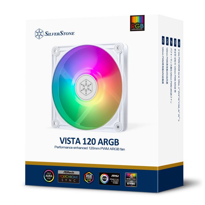 Корпусний вентилятор SilverStone Vista VS120W-ARGB, 120мм, 2000rpm, 4pin PWM, 3pin +5VARGB, 30.6dBa, білий