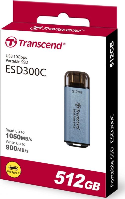 Портативний SSD Transcend  512GB  USB 3.1 Gen 2 Type-C ESD300 Синій