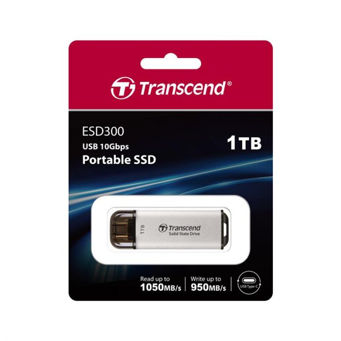 Портативний SSD Transcend 1TB USB 3.1 Gen 2 Type-C ESD300 Silver