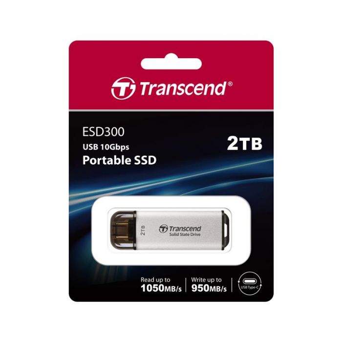 Портативний SSD Transcend 2TB USB 3.1 Gen 2 Type-C ESD300 Silver