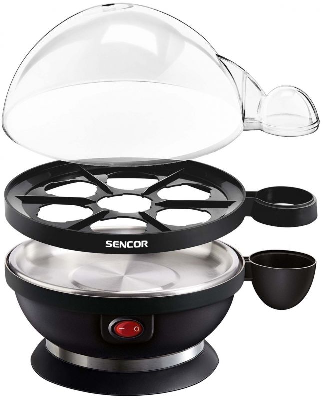 Яйцеварка Sencor, 380Вт, механічне керування, 3 рівня приготування, на 7 яєць, пластик, чорний