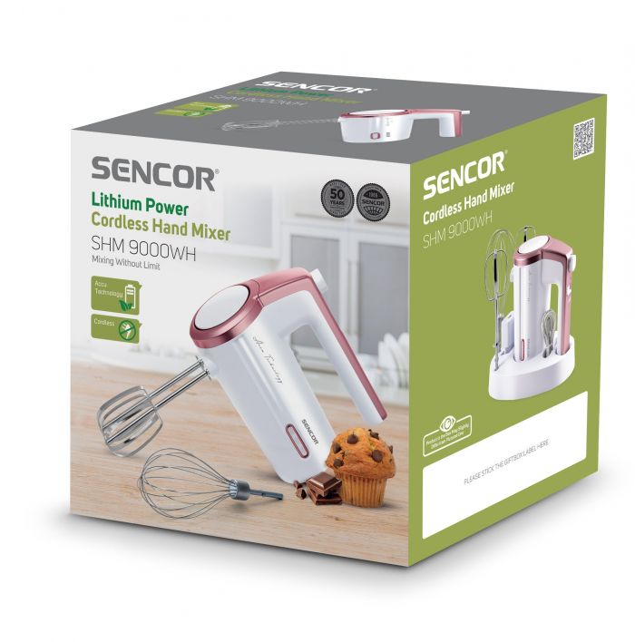 Міксер Sencor ручний Accu technology, 50Вт, насадки -2, безпровідний, USB-C, білий