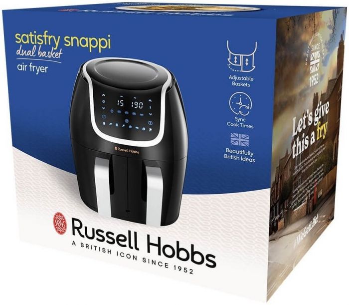 Мультипіч Russell Hobbs на 2 чаші Satisfry Snappi, 1800Вт, чаша-2х4,5л, сенсорне керування, 8 програм, пластик, чорний