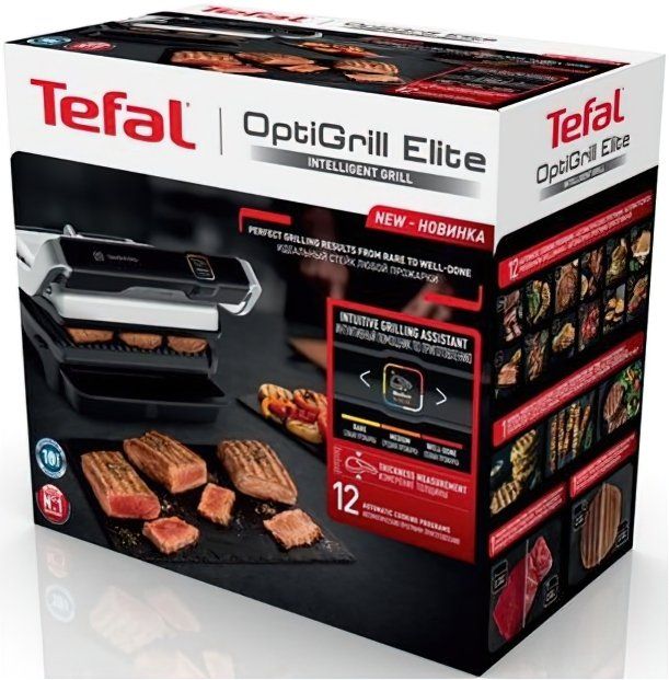 Гриль Tefal прижимний OptiGrill Elite 2000Вт, темп. режимів-15, з`ємні пластини, метал