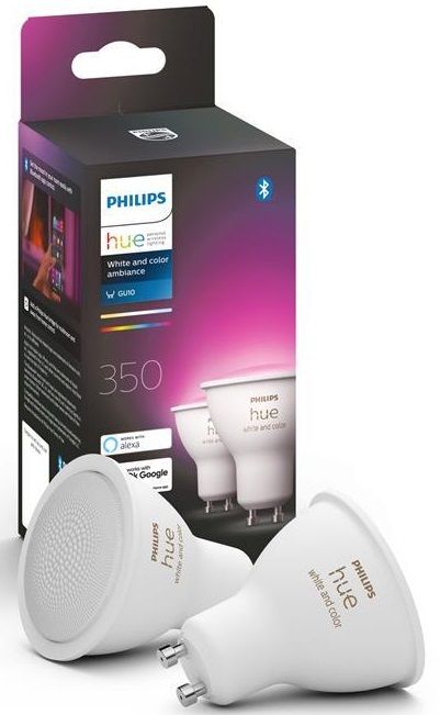 Лампа розумна Philips Hue GU10, 5.7W(50Вт), 2000K-6500K, RGB, ZigBee, Bluetooth, димування, 2шт