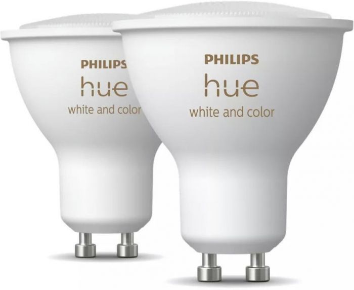 Лампа розумна Philips Hue GU10, 5.7W(50Вт), 2000K-6500K, RGB, ZigBee, Bluetooth, димування, 2шт