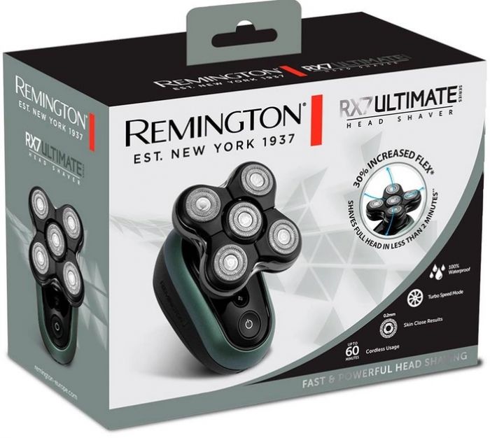 Бритва електр. для голови Remington роторна Ultimate Series RX7,  бритв.головок-5, Li-Ion, сух.+волог., тример, чорно-зелений
