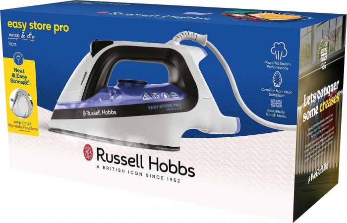 Праска Russell Hobbs Easy Store Pro, 2400Вт, 320мл, паровий удар -180гр, постійна пара - 45гр, зберігання шнура, керам. підошва, біло-синій