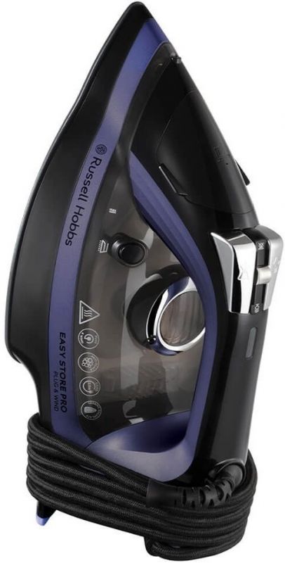 Праска Russell Hobbs Easy Store Pro, 2400Вт, 320мл, паровий удар -200гр, постійна пара - 50гр, зберігання шнура, керам. підошва, чорно-синій