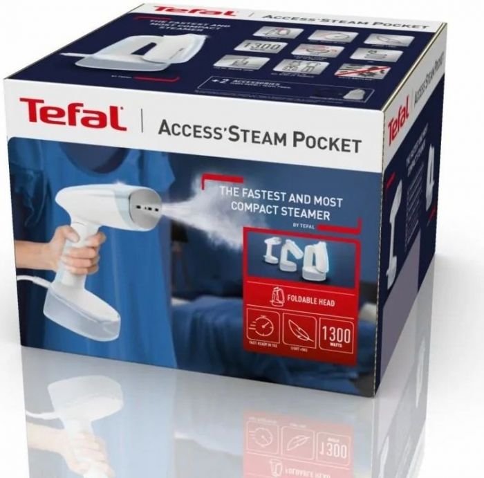 Відпарювач Tefal компактний ACCESS'STEAM POCKET, 1300Вт, постійна пара - 20гр, біло-блакитний