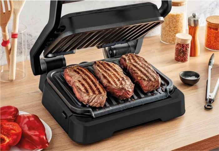 Гриль Tefal прижимний OptiGrill 2в1 Black, 2100Вт, темп. режимів-4, з`ємні пластини, метал, чорний