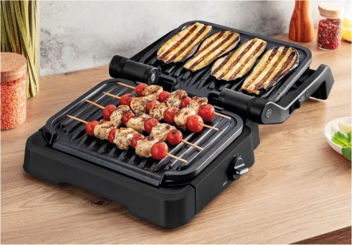 Гриль Tefal прижимний OptiGrill 2в1 Black, 2100Вт, темп. режимів-4, з`ємні пластини, метал, чорний