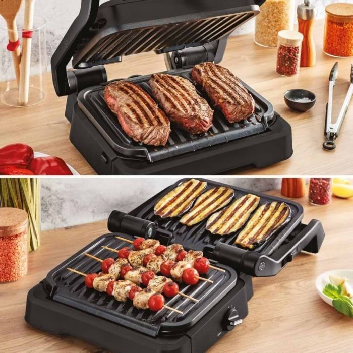 Гриль Tefal прижимний OptiGrill 2в1 Black, 2100Вт, темп. режимів-4, з`ємні пластини, метал, чорний