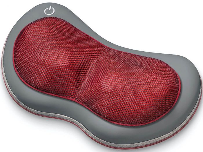 Масажна подушка Beurer для плечей, шиї, спини та ніг, від мережі, вага-1.41кг, 4 головки шиацу, підігрів, автовимкн., червоно-сірий