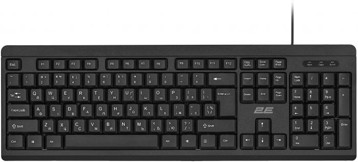 Клавіатура мембранна 2E KS108, 104key, USB-A, EN/UKR, чорний