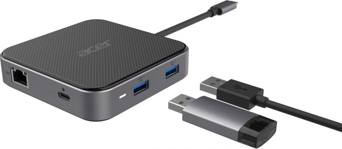 Хаб Acer USB-С > HDMI/DP/2xUSB-A3.2/USB-C/RJ45/mini-jack, 0.15м, чорний
