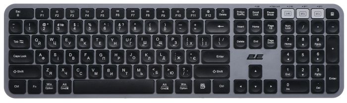 Клавіатура мембранна 2E KS240 110key, WL/BT, EN/UK, сіро-чорний