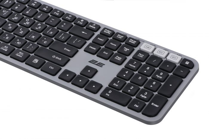 Комплект клавіатура та миша 2E MK440 WL/BT, EN/UK, сіро-чорний