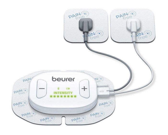 Електростимулятор Beurer для м'язів, акумулятор, micro-USB, вага - 0.078кг, 19 програм, підкл. до смартфону, білий