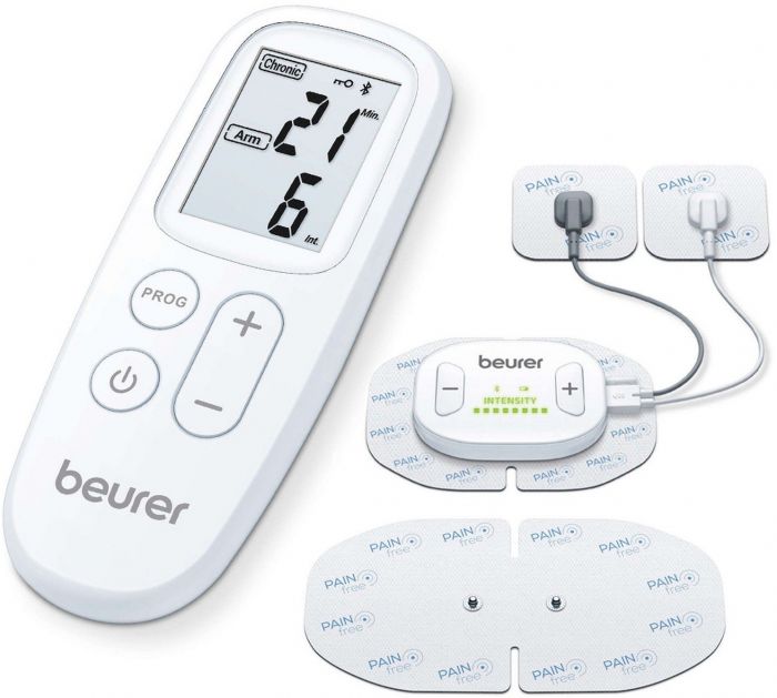 Електростимулятор Beurer для м'язів, акумулятор, micro-USB, вага - 0.078кг, 19 програм, підкл. до смартфону, білий