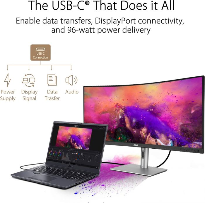 Монітор Asus 34.1" ProArt PA34VCNV 2xHDMI, 2xDP, USB-C, 2xUSB, RJ45, MM, IPS, 3440x1440, 21:9, sRGB 100%, CURVED, AdaptiveSync, HAS, HDR10