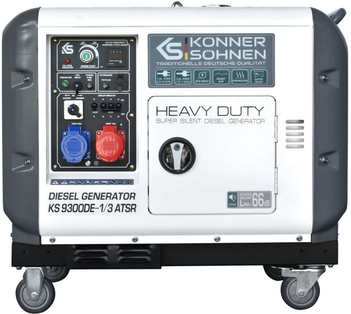 Генератор дизельний Konner&Sohnen KS 9300DE-1/3 ATSR, 230/400В, 6.5/6.0кВт, 7.5/7.0кВт, 1/3Фази, АВР(ATS), електростартер, 168кг