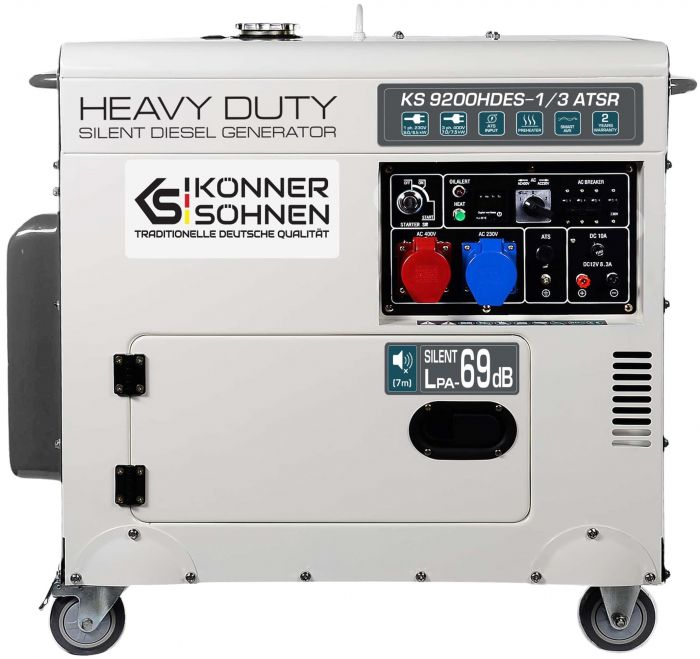 Генератор дизельний Konner&Sohnen KS 9200HDES-1/3 ATSR (EURO V),230/400В,6.5/6.0кВт,7.5/7.0кВт,1/3Фази, АВР(ATS), електростартер, 168кг
