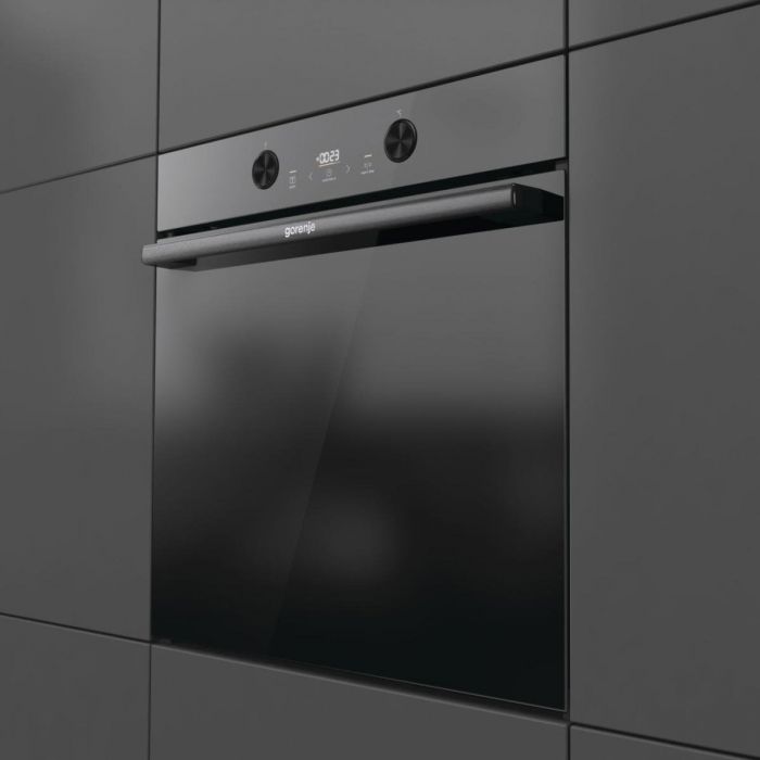 Духова шафа Gorenje електрична, 77л, A+, пара, дисплей, піроліз, чорний