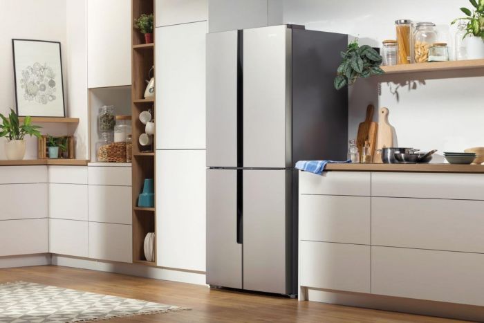 Холодильник SBS Gorenje, 182х64х80см, 4 двері, 265(129)л, А++, Інвертор , Зона св-ті, Внутр. Диспл, Нерж