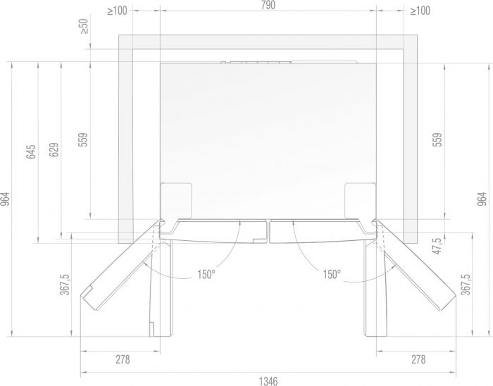 Холодильник SBS Gorenje, 182х64х80см, 4 двері, 265(129)л, А++, Інвертор , Зона св-ті, Внутр. Диспл, Нерж