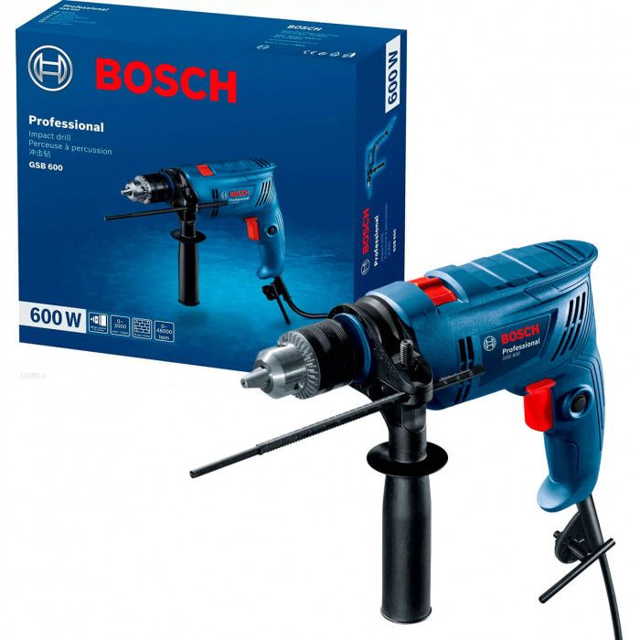 Дриль ударний Bosch Professional GSB 600, 600Вт, ШЗП 1-10 мм, 3000 об/хв, 48000 уд/хв, 1.7кг