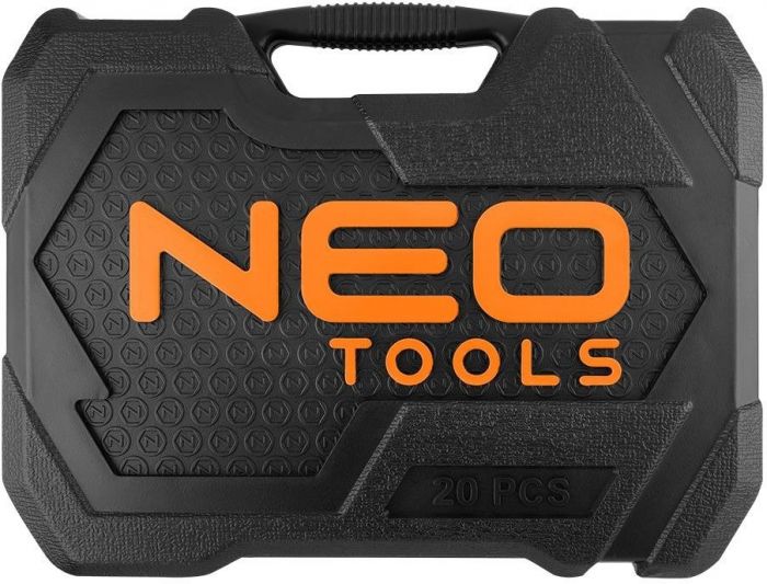 Набір інструментів Neo Tools, Набір торцевих головок, 20шт, 1/2", тріскачка 90 зубців, CrV, кейс