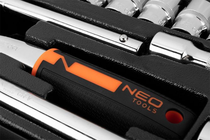 Набір інструментів Neo Tools, Набір торцевих головок, 25шт, 1/2", CrV, металевий кейс