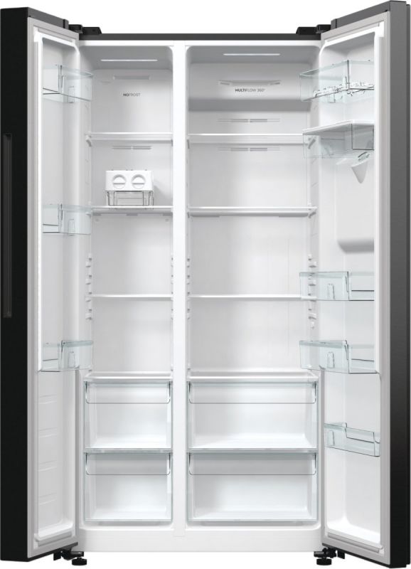 Холодильник SBS Gorenje, 179х67х92см, 2 двері, 353(191)л, А++, NF+, Інв., Зона св-ті, диспенсер, генератор льоду, Зовн. Диспл, чорний
