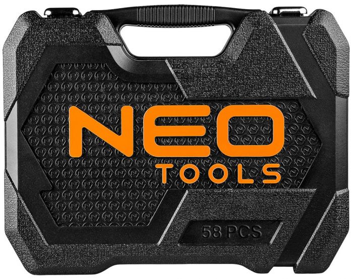Набір інструментів Neo Tools, Набір торцевих головок, 58шт, 1/2", CrV, кейс