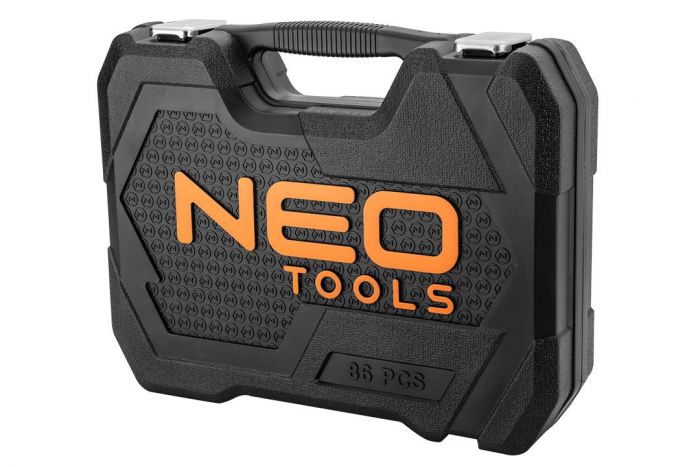 Набір інструментів Neo Tools, Набір торцевих головок, 86шт, 1/2", 1/4", CrV, кейс