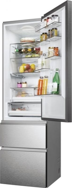Холодильник Haier багатодверний, 205x59.5х65.7, холод.відд.-289л, мороз.відд.-125л, 3дв., А+, NF, інв., дисплей, зона нульова, cріблястий