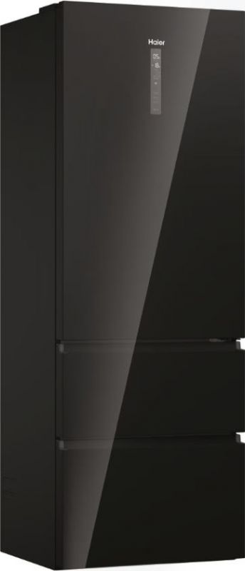 Холодильник Haier багатодверний, 200.6x70х67.5, холод.відд.-343л, мороз.відд.-140л, 3дв., А++, NF, інв., дисплей, зона нульова, чорний (скло)