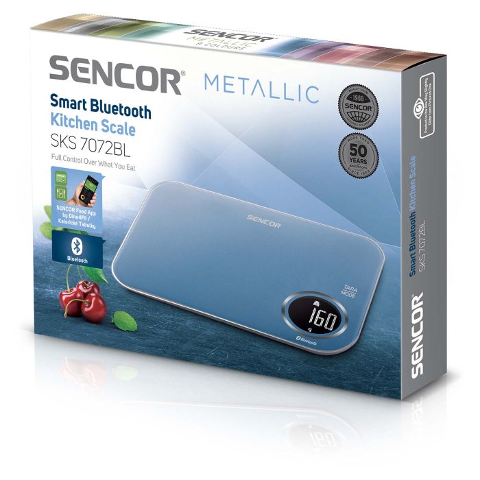 Ваги Sencor кухонні, 5кг, підключення до смартфону, AAAx2, пластик, синій