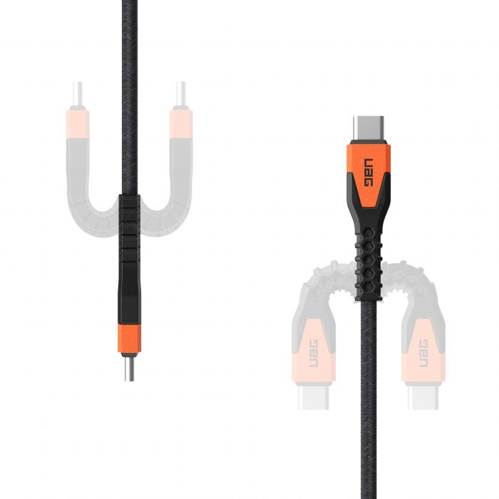 Кабель USB-C > USB-C заряджання/синхронізації UAG, 1.5м, 60Вт, Type-C, Rugged Kevlar, Black/Orange
