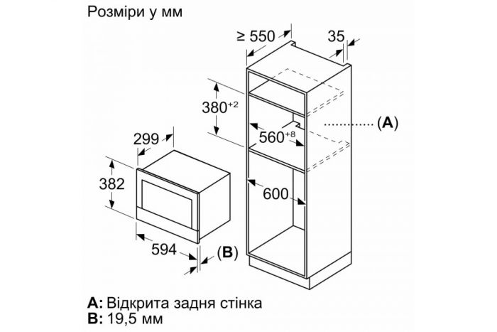 Мікрохвильова піч Bosch вбудовувана, 20л, електр. управл., 900Вт, дисплей, чорний