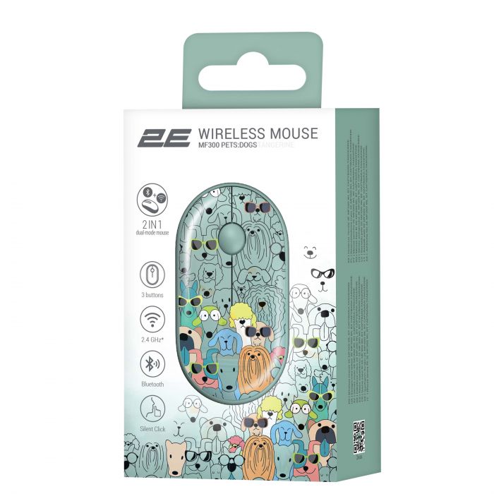 Миша 2E MF300 PETS:DOGS Silent WL BT, зелений