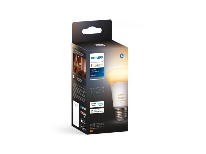 Лампа розумна Philips Hue E27, 11W(60Вт), 2200K-6500K, Tunable white, ZigBee, Bluetooth, димування