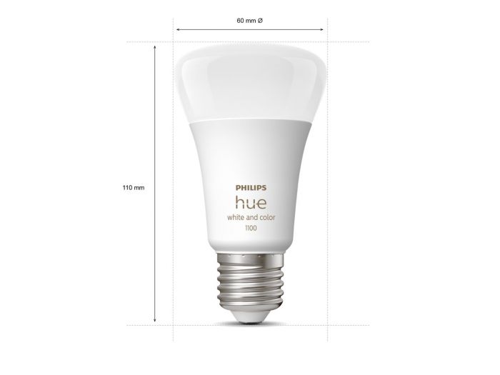 Лампа розумна Philips Hue E27, 11W(60Вт), 2000K-6500K, RGB, ZigBee, Bluetooth, димування