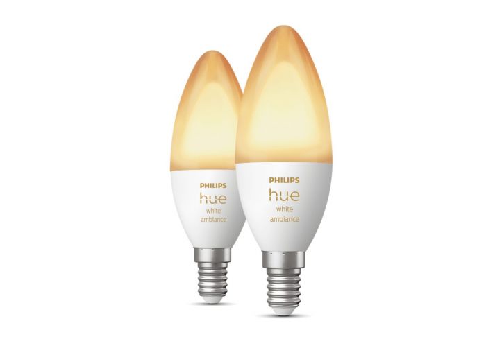 Лампа розумна Philips Hue E14, 5.2W(40Вт), 2200K-6500K, Tunable white, ZigBee, Bluetooth, димування, 2шт