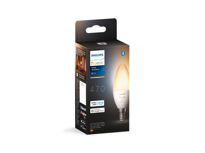 Лампа розумна Philips Hue E14, 5.2W(40Вт), 2200K-6500K, Tunable white, ZigBee, Bluetooth, димування